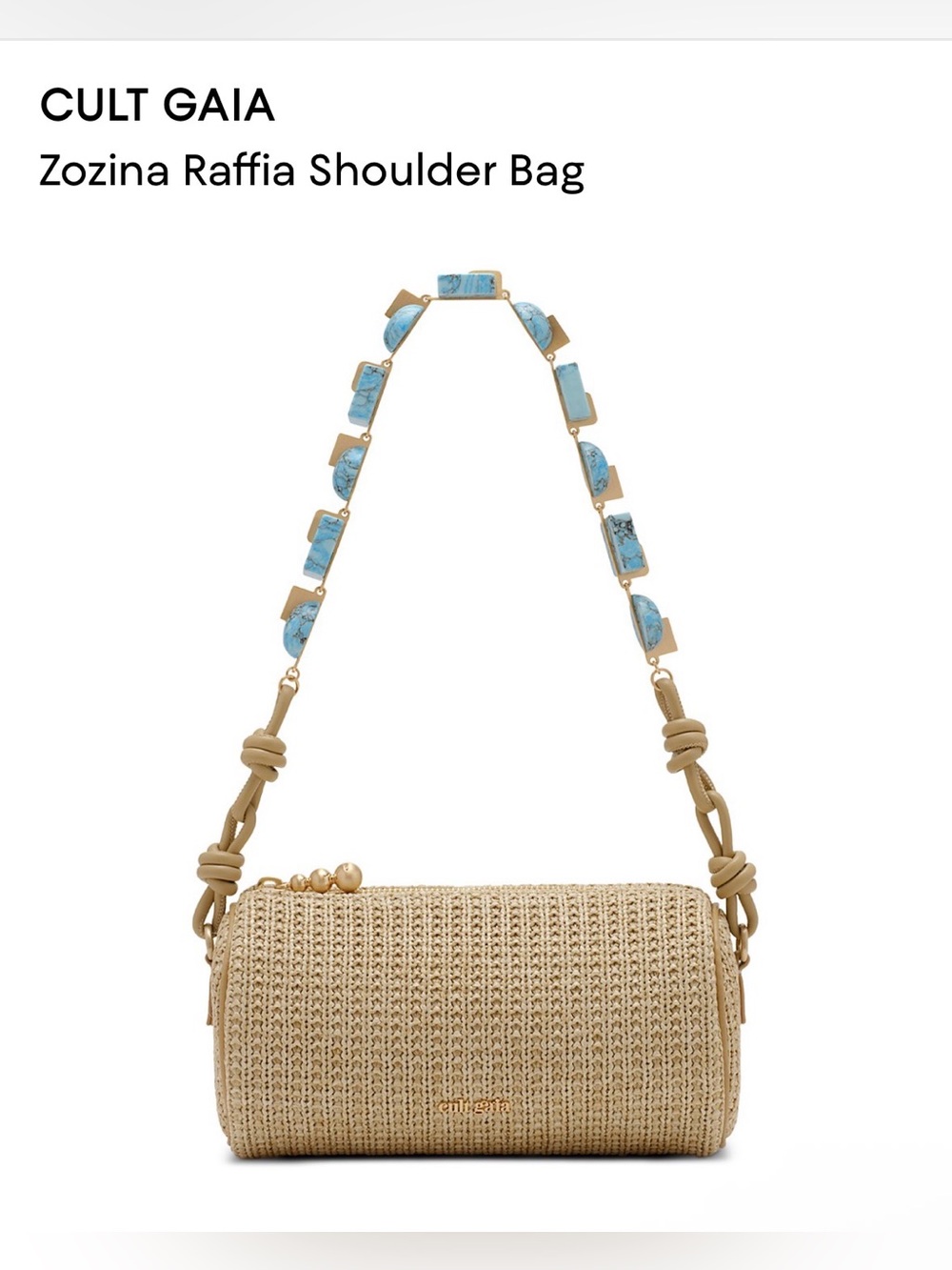 Cult Gaia Zozina Raffia Shoulder Bag. Color:Ibiza Turquoise.